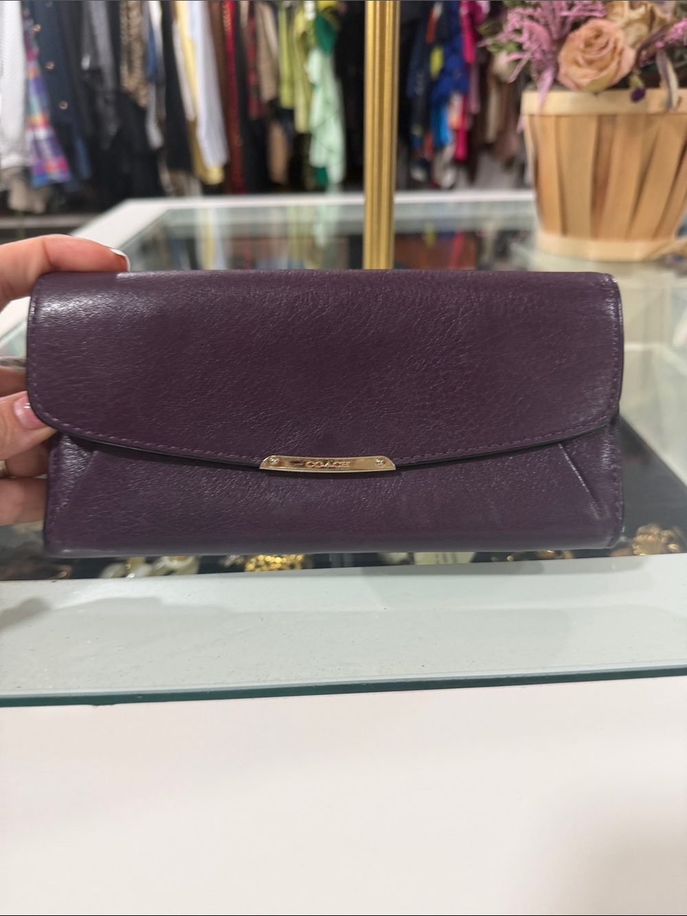 Coach Deep Plum Leather Wallet Clutch